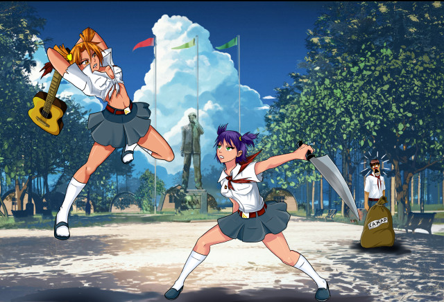 Anime fight park trees statue free wallpaper - medium preview image