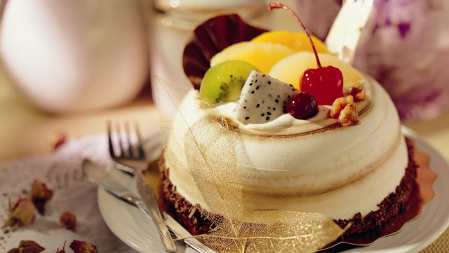 Cake fruit plate fork wine free wallpaper - medium preview image