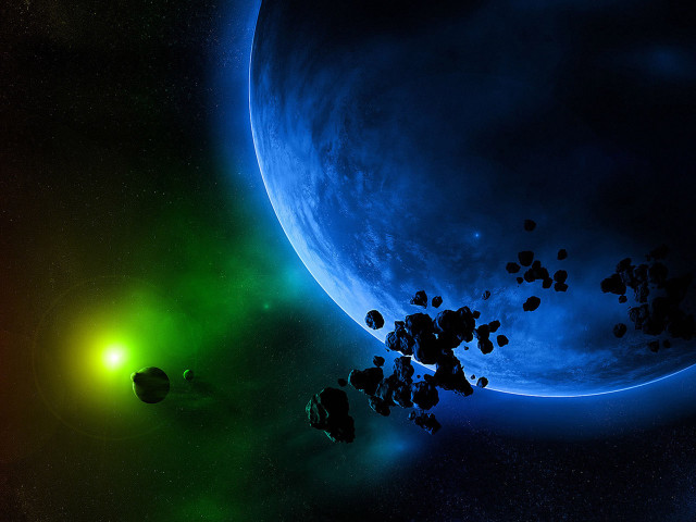 Space scene green blue planets free wallpaper - medium preview image