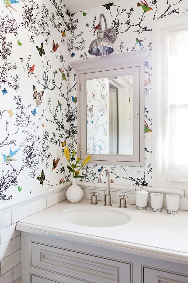 Bathroom sink mirror butterflies vase free wallpaper - medium preview image