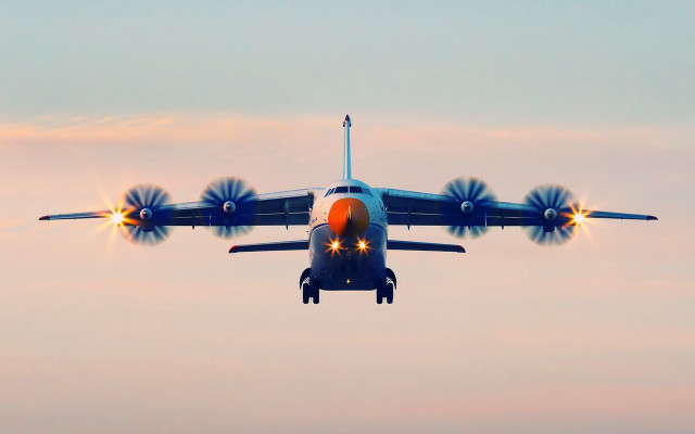 Jetliner flying cloudy sky lights free wallpaper - medium preview image