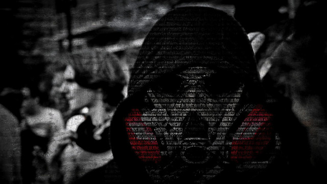 Hooded face red black words free wallpaper - medium preview image