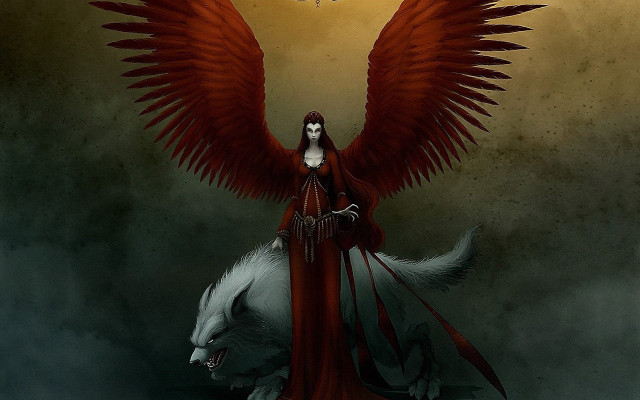 Red wings woman white wolf free wallpaper - medium preview image