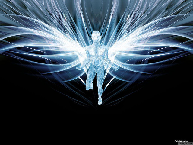 Blue angel white wings hologram free wallpaper - medium preview image