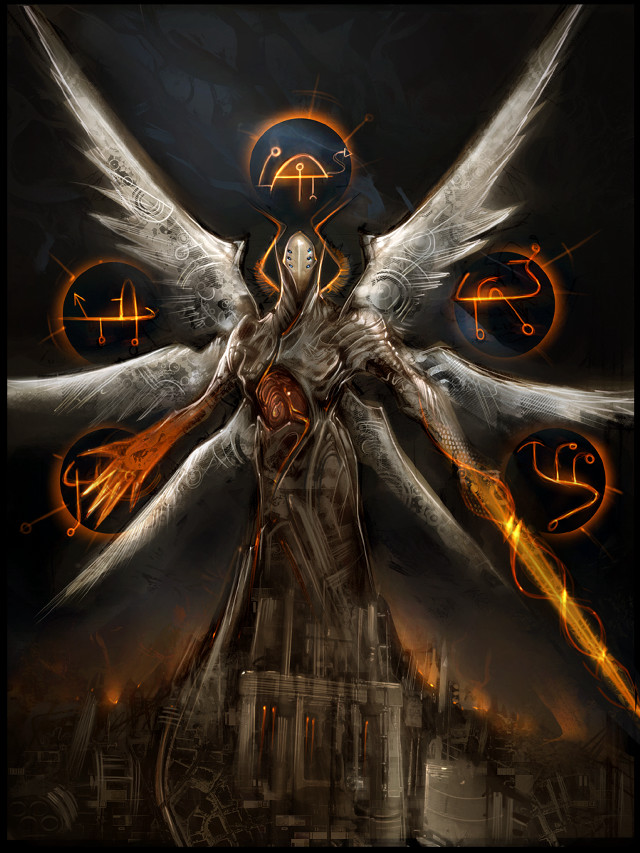 Winged angel city clock tower free wallpaper - medium preview image