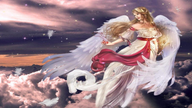 Woman red dress flying sky free wallpaper - medium preview image