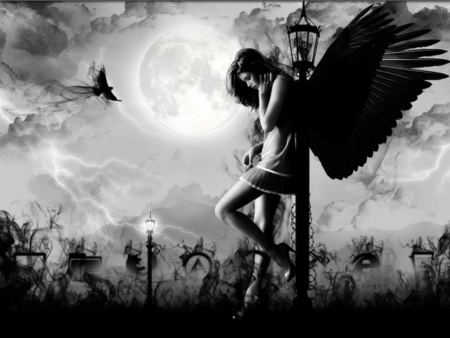 Woman wings lamp post cemetery free wallpaper - medium preview image