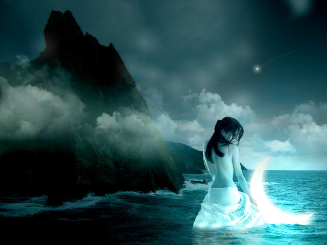 Woman white dress rock ocean #2 free wallpaper - medium preview image