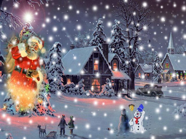 Christmas santa snowman foreground background free wallpaper - medium preview image