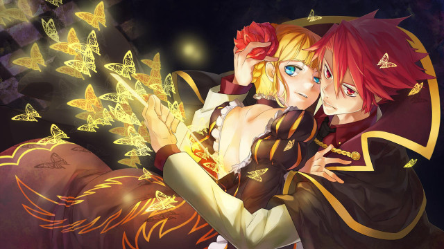 Anime hugging characters butterflies starry free wallpaper - medium preview image