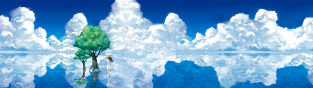 Tree mountain blue sky water free wallpaper - medium preview image