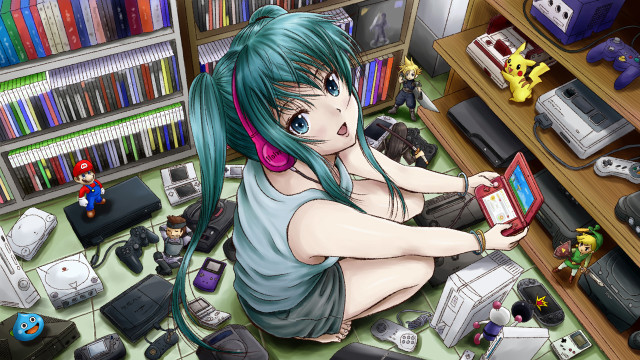 Girl sitting floor video game free wallpaper - medium preview image