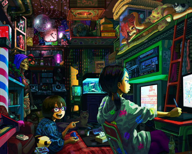 Woman child playing video game free wallpaper - medium preview image