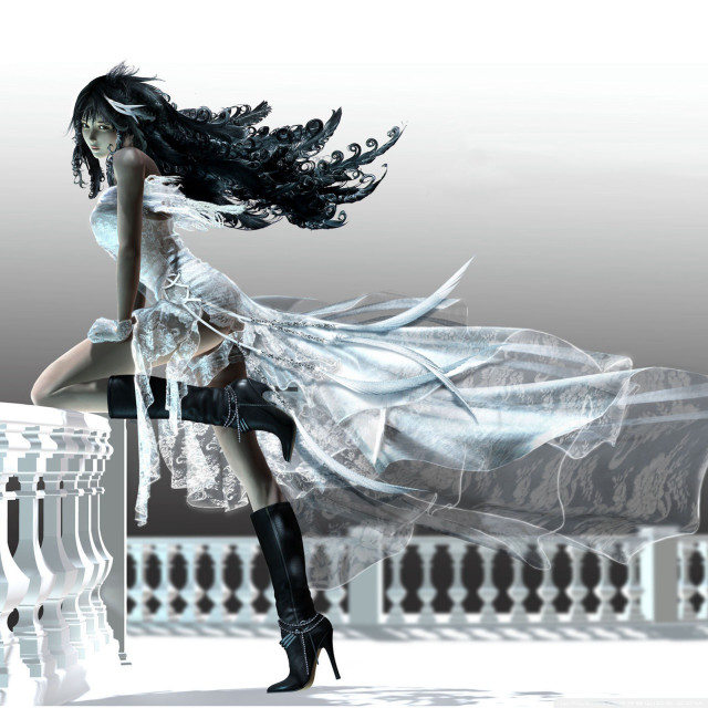 Woman white dress high heels free wallpaper - medium preview image