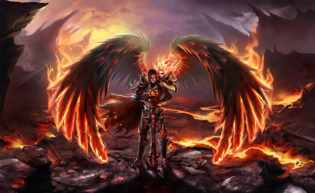Demon man wings fire mountain free wallpaper - medium preview image