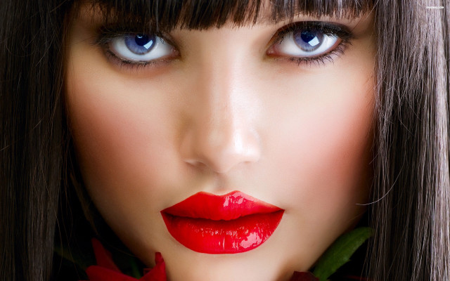 Woman red flower mouth long free wallpaper - medium preview image