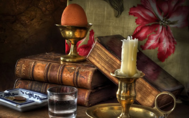 Candle book glass water stilllife free wallpaper - medium preview image