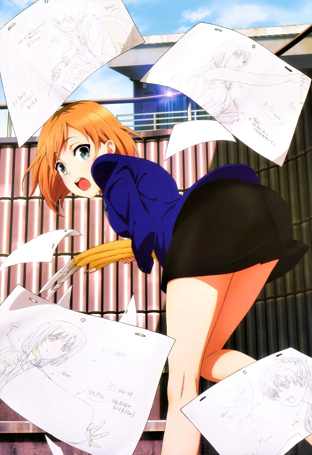 Redhair girl blue shirt holding free wallpaper - medium preview image