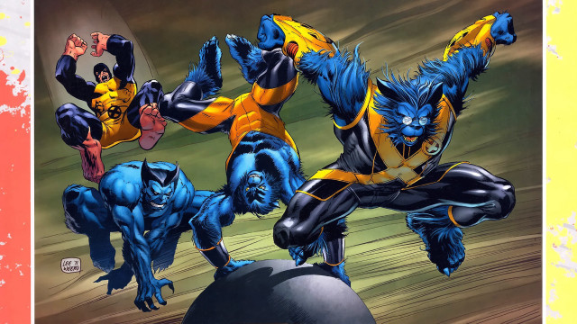 Men blue yellow costumes trick free wallpaper - medium preview image