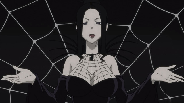 Woman black dress sitting spider free wallpaper for desktop - medium preview image