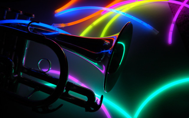 Trumpet neon lights horn foreground free wallpaper - medium preview image