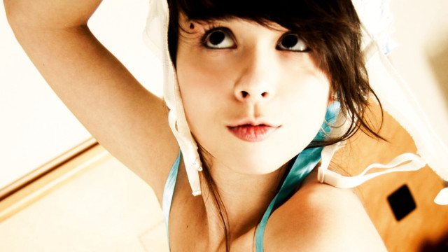 Woman blue dress white hat free wallpaper - medium preview image