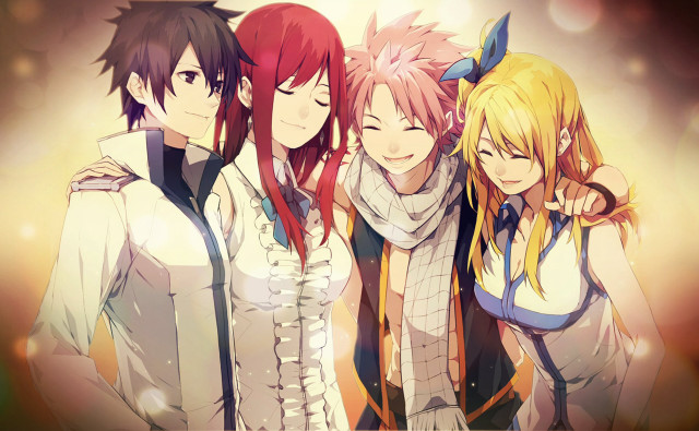 Anime characters group light background free wallpaper - medium preview image
