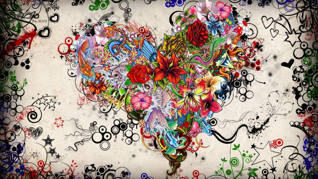 Heart flowers swirls black border free wallpaper - medium preview image