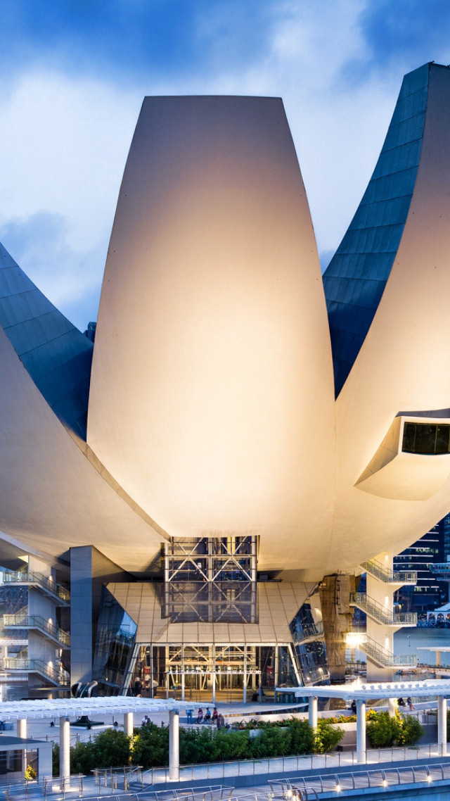 Large building white structure night free wallpaper - medium preview image
