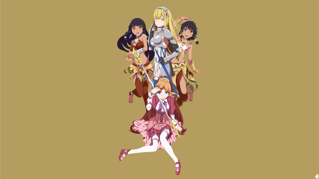 Anime girls group brown background free wallpaper - medium preview image
