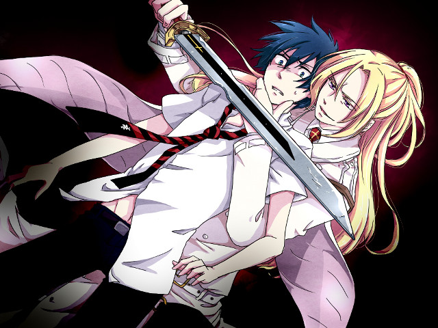 Anime couple sword black background free wallpaper - medium preview image