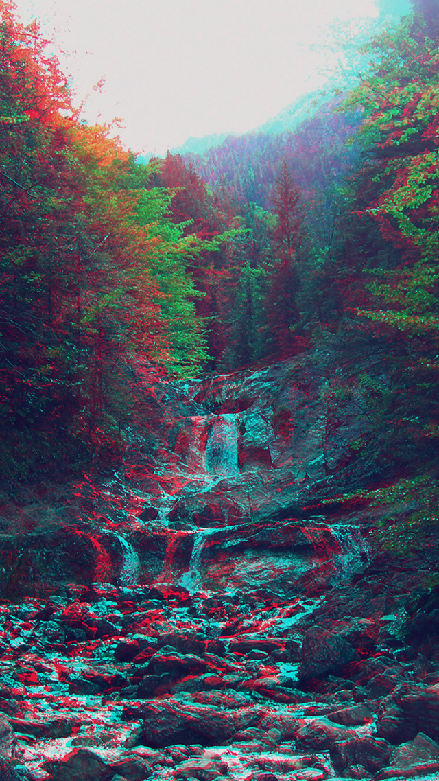 Waterfall forest rocks trees red free wallpaper - medium preview image