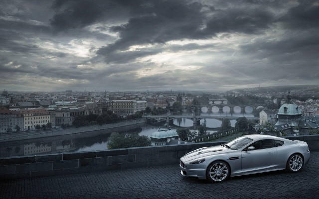 Silver sports car brick road #2 free wallpaper - medium preview image