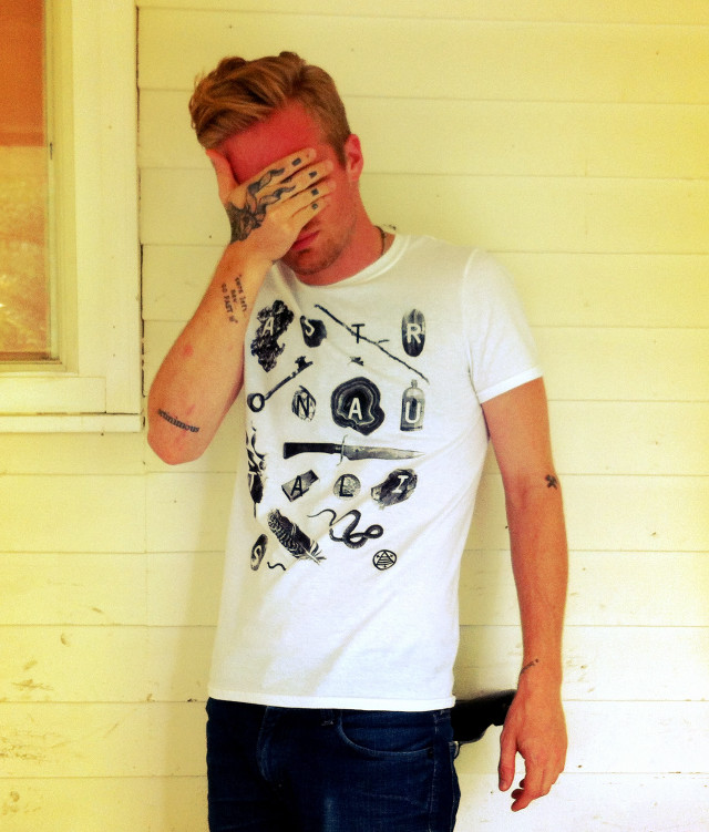 Man tattoo covering eyes hands free wallpaper - medium preview image