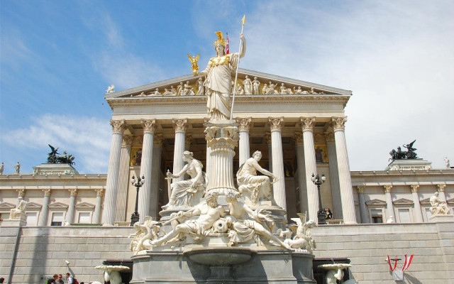 Statue woman sword building columns free wallpaper - medium preview image