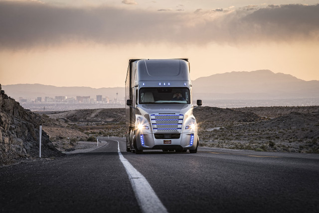 Semi truck mountains sunset dawn free wallpaper - medium preview image