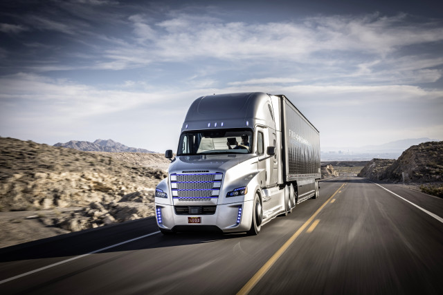 Truck desert road mountains cloudy free wallpaper - medium preview image