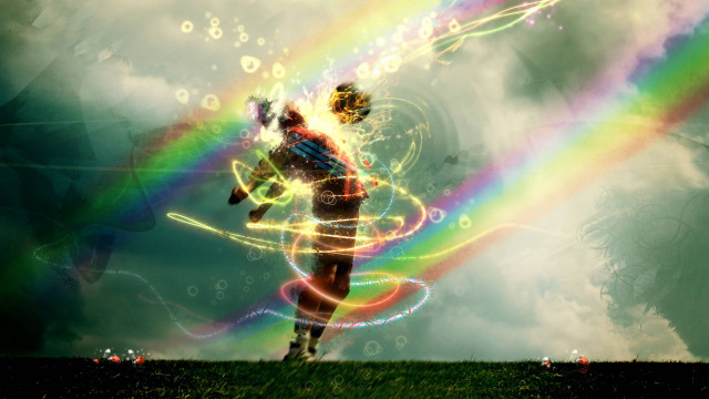Man running field rainbow sky free wallpaper - medium preview image