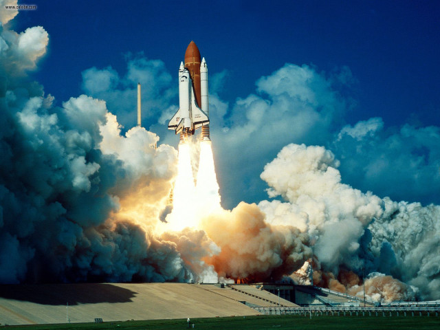 Rocket launch smoke landscape blue free wallpaper - medium preview image