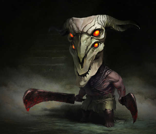 Demonic bloodied axe horned monster free wallpaper - medium preview image