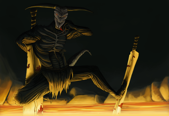 Demonic creature two swords demon free wallpaper - medium preview image