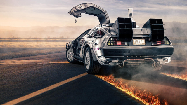 Delorean car road fire sky free wallpaper - medium preview image
