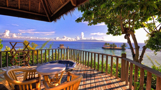 Deck chairs table ocean boat free wallpaper - medium preview image