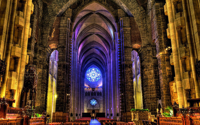 Cathedral stained glass blue light free wallpaper - medium preview image