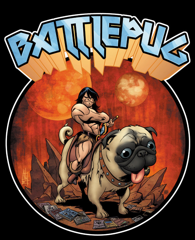 Cartoon woman riding pug sword free wallpaper - medium preview image