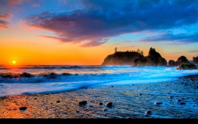 Sunset ocean waves crashing shore #3 free wallpaper - medium preview image