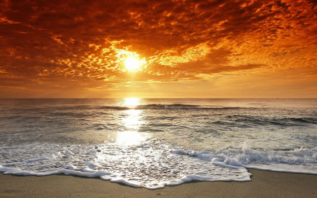 Sunset ocean waves clouds shore free wallpaper - medium preview image