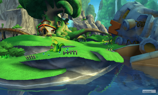 Cartoon green island house bridge free wallpaper - medium preview image