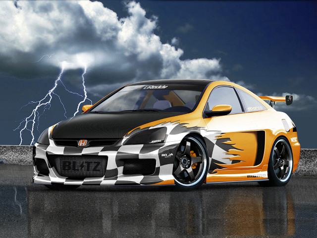 Checkered car lightning storm clouds free wallpaper - medium preview image
