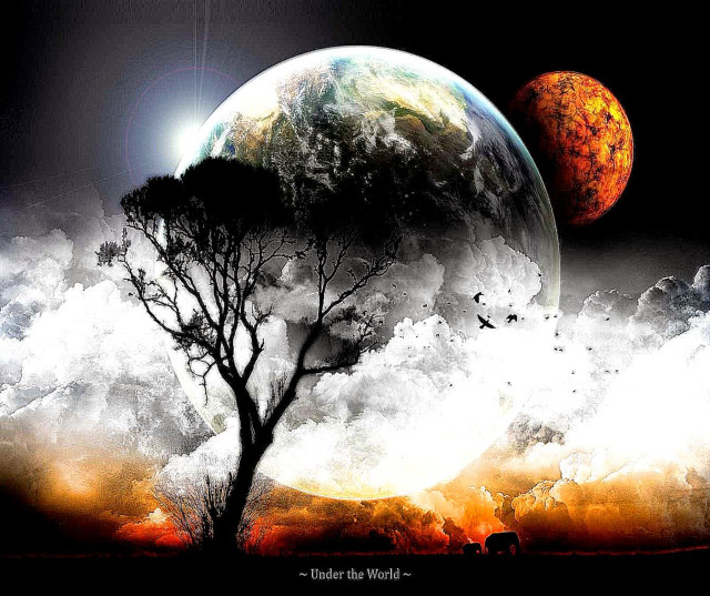 Tree planet sky clouds background free wallpaper - medium preview image